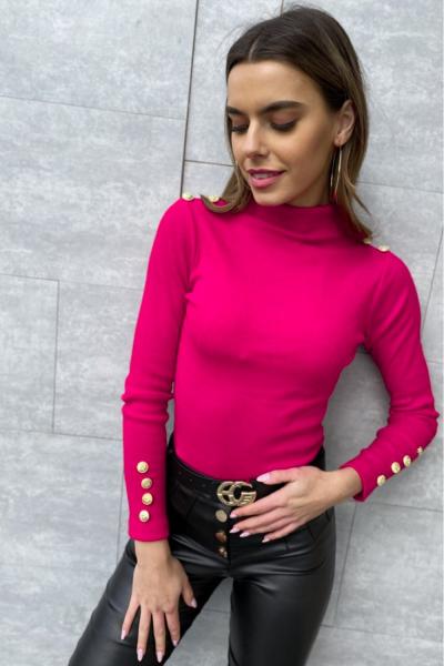 Bluza dama basic roz inchis reiata cu nasturi metalici pe umeri
