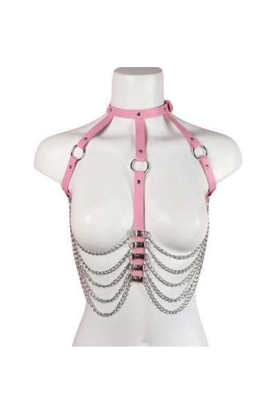 Harness Sexy Chains, Piele Ecologica, Roz, S-L, Passion Labs