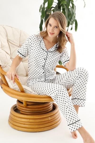 Pijama cu camasa 2 piese Buline Alb