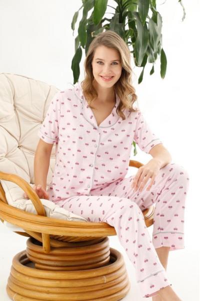 Pijama cu camasa 2 piese cu Cirese Roz