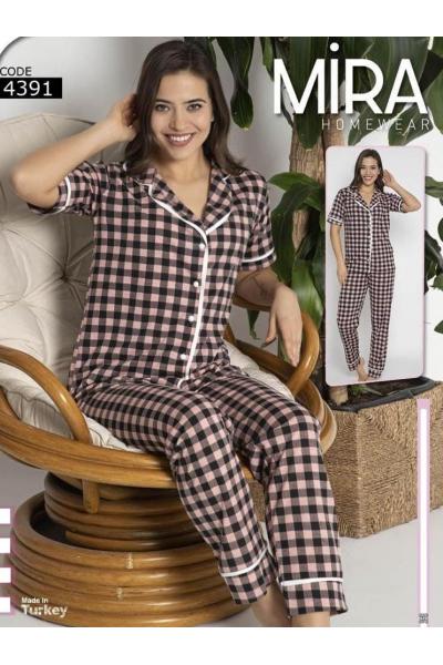 Pijama cu camasa 2 piese imprimeu in Carouri Maro
