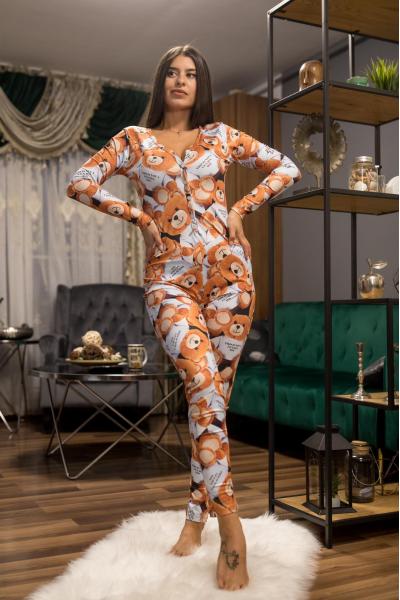 Pijama dama tip salopeta cu imprimeu Ursulet
