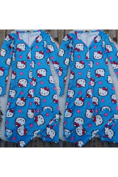 Pijama dama tip salopeta Hello Kitty albastru