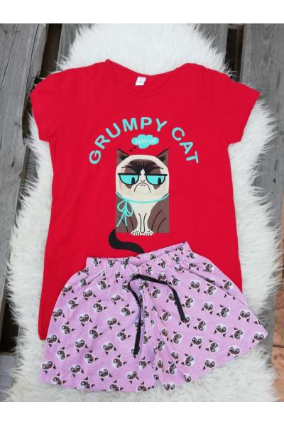 Pijama scurta Grumpy Cat rosu