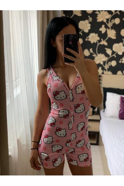 Pijama scurta tip salopeta Hello Kitty