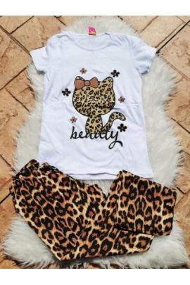 Pijama dama Kitty leopard alb