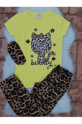 Pijama dama Kitty leopard galben