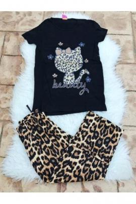 Pijama dama Kitty leopard negru