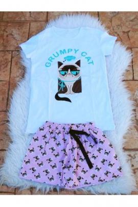 Pijama scurta Grumpy Cat alb