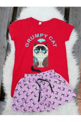 Pijama scurta Grumpy Cat rosu