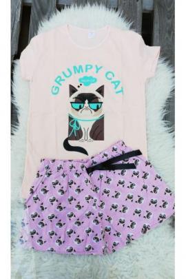 Pijama scurta Grumpy Cat roz